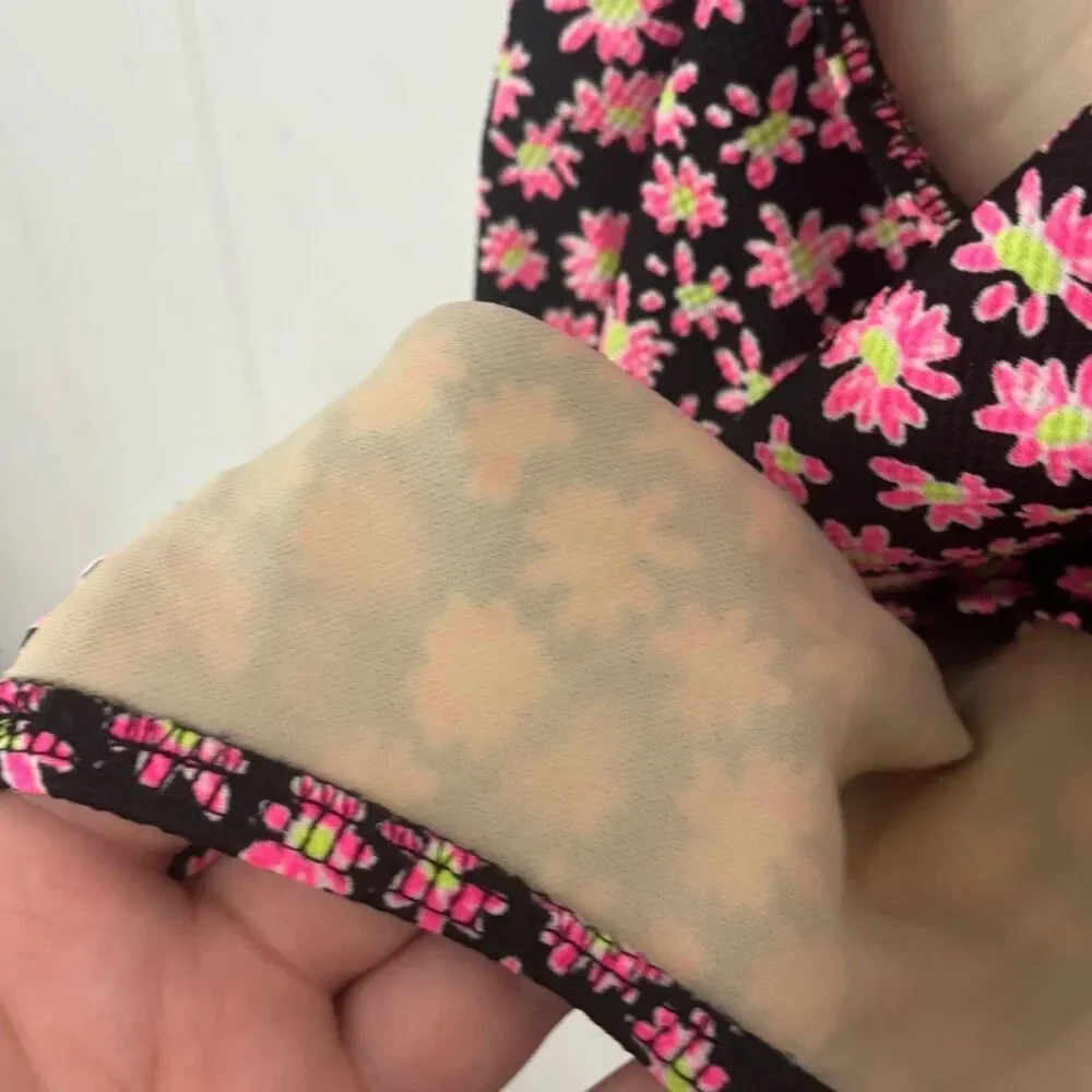 Vintage Pacific Connections Neon Pink Daisy‎ One Piece Swimsuit Medium
